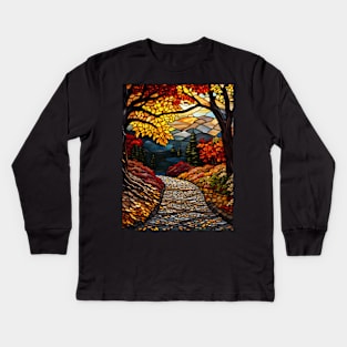 Stained Glass Autumn Scene Kids Long Sleeve T-Shirt